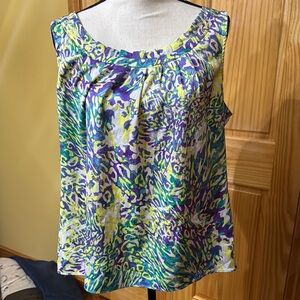 Anne‎ Klein Blue and Purple Pleated Sleeveless Blouse